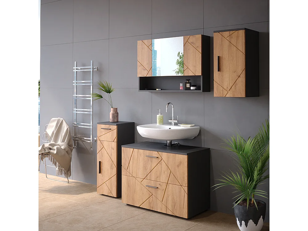 Badkamermeubel set eik goud/antraciet 80x41x58.6 irma