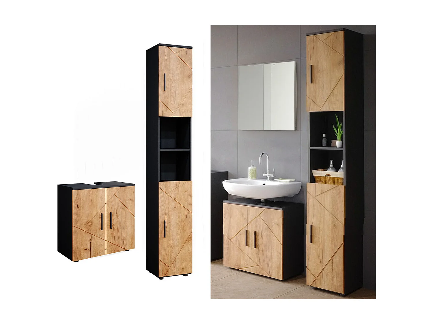 Badkamermeubelset eik goud/antraciet 30x30x192 irma