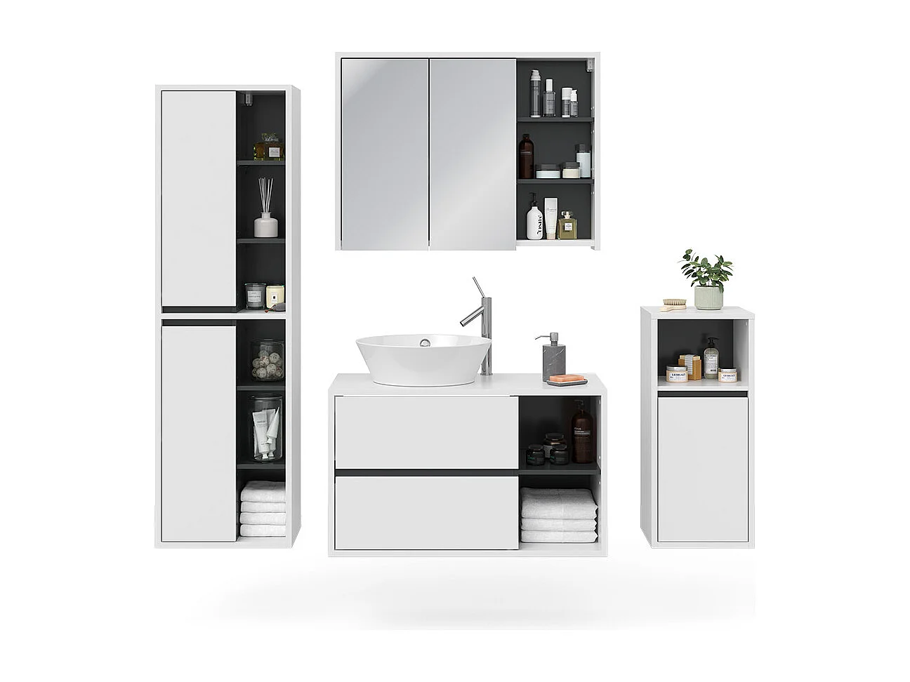 Set mobili bagno bianco 60x45x100 viola