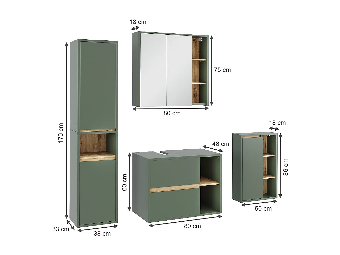 Ensemble de meubles de salle de bains vert/artisan 80x46x60 viola