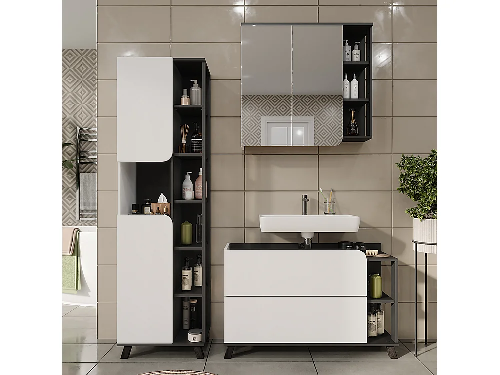Conjunto de muebles de baño blanco/antracita 100x35x65 karen
