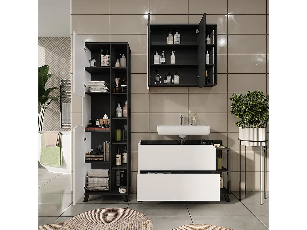 Conjunto de muebles de baño blanco/antracita 100x35x65 karen