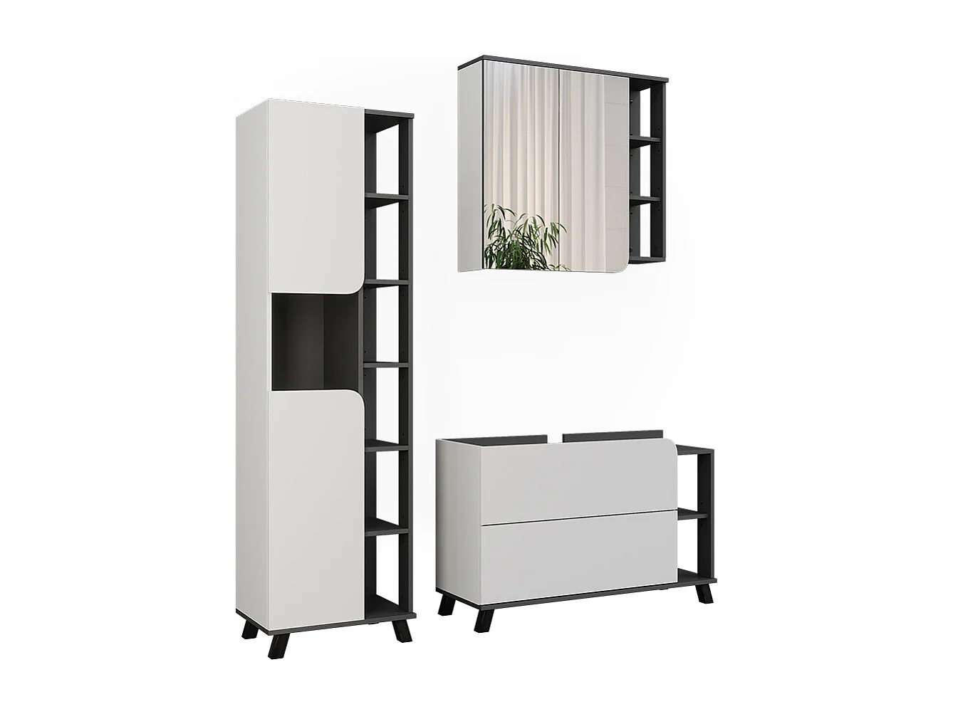Ensemble de meubles de salle de bains blanc/anthracite 100x35x65 karen