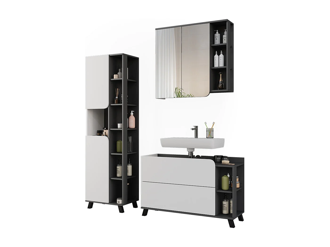 Ensemble de meubles de salle de bains blanc/anthracite 100x35x65 karen