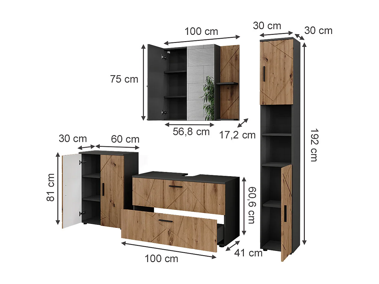 Ensemble de meubles de salle de bains anthracite/artisan 100.1x41x60.6 irma