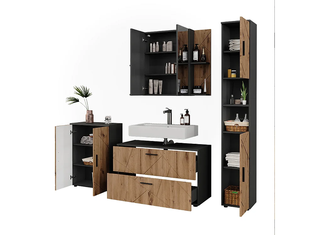 Ensemble de meubles de salle de bains anthracite/artisan 100.1x41x60.6 irma