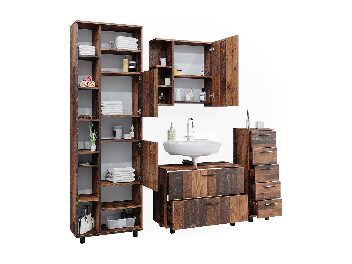 Badmöbel-Set eiche rustikal 80.2x33x60.8 ilias