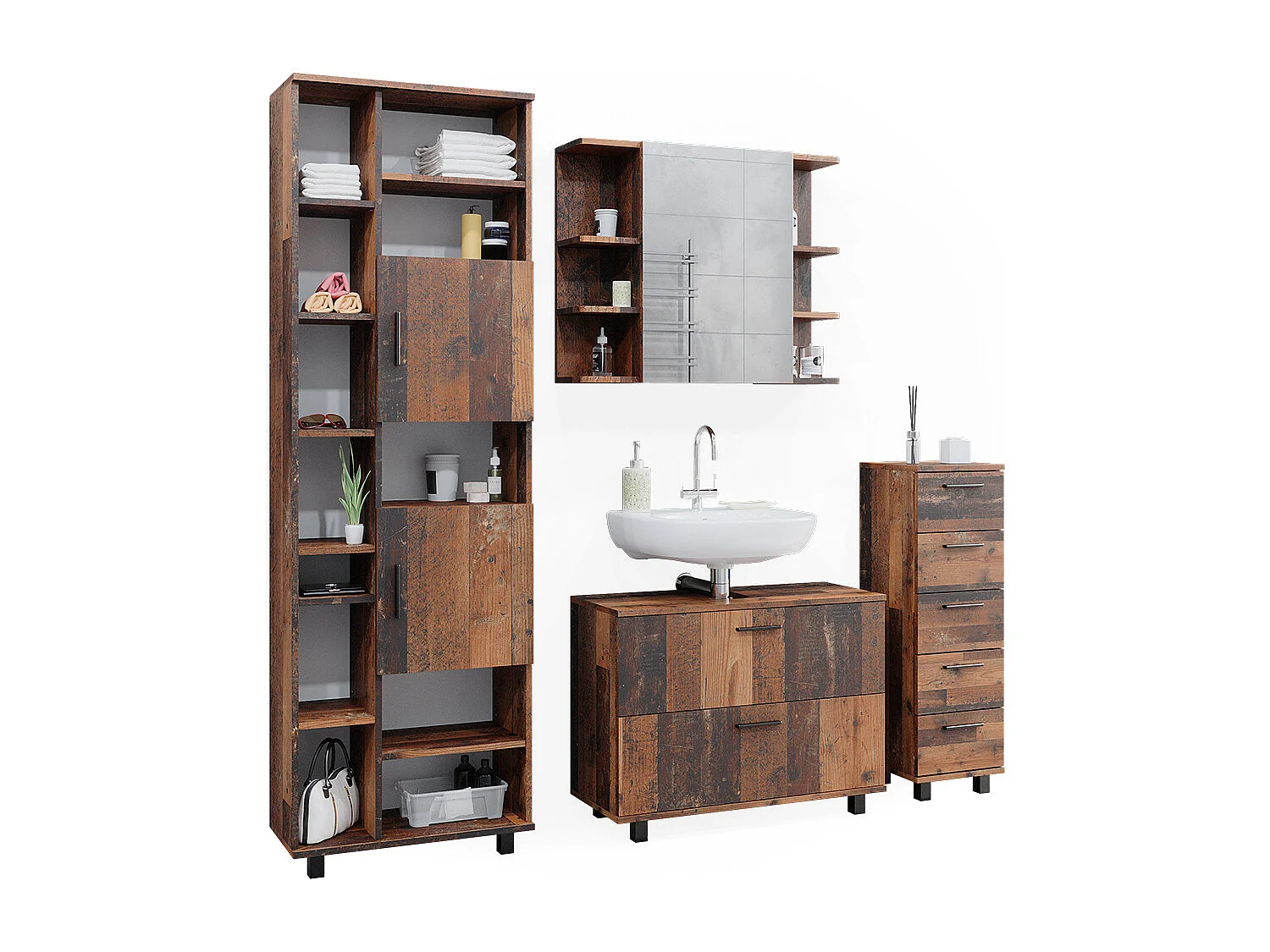 Meubles bain chêne rustique 80.2x33x60.8 ilias