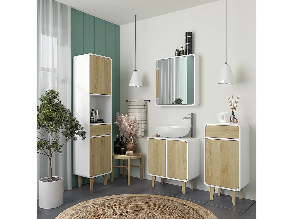 Meubles bain blanc/chêne 60x30x61 arla