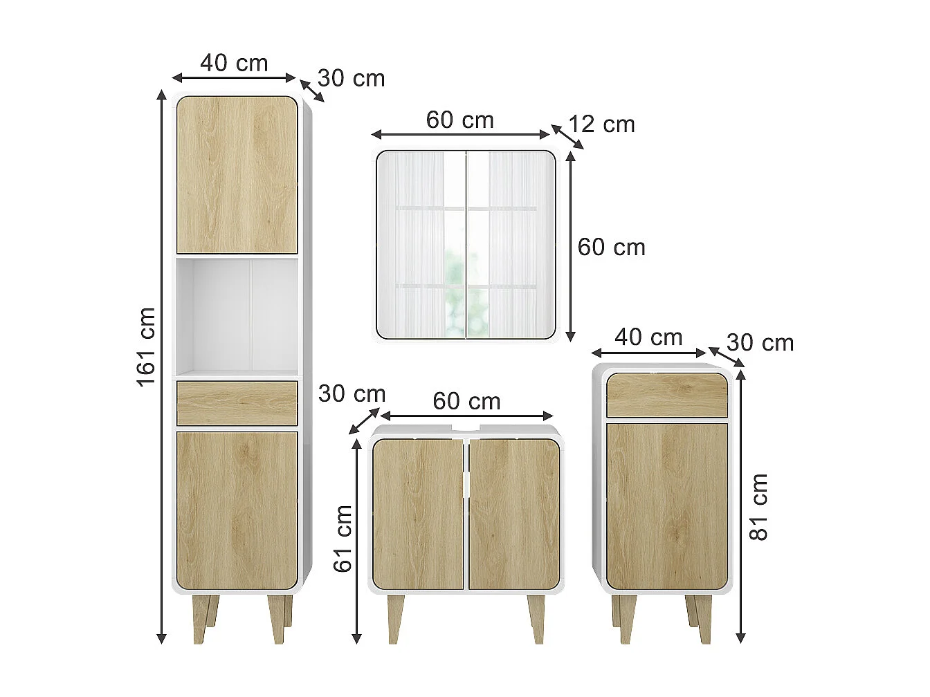 Meubles bain blanc/chêne 60x30x61 arla