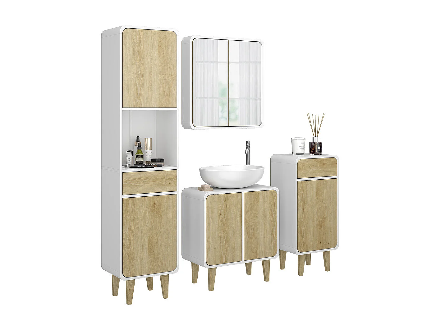 Meubles bain blanc/chêne 60x30x61 arla