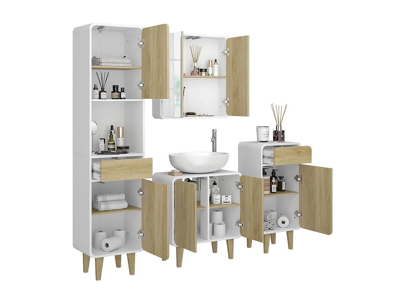 Badmöbel-Set weiß/eiche 60x30x61 arla