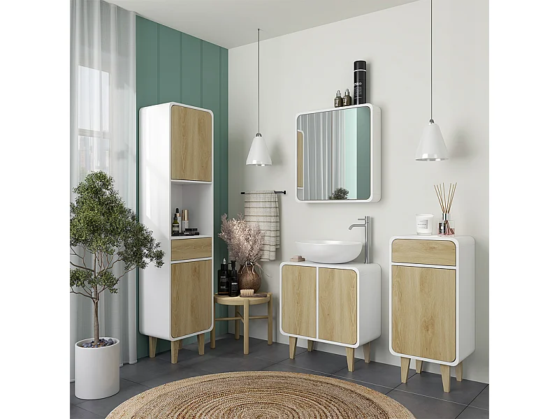 Badmöbel-Set weiß/eiche 60x30x61 arla