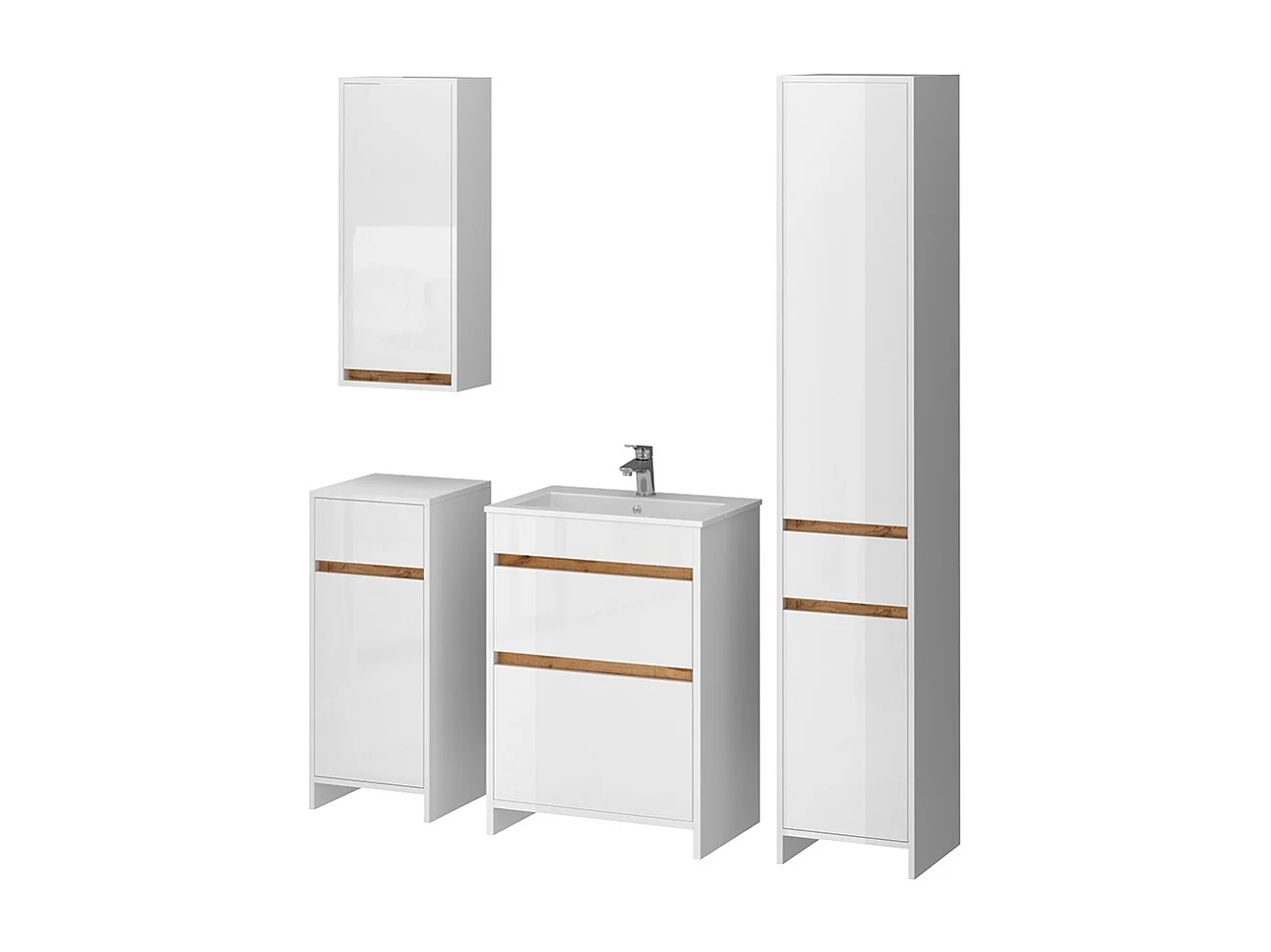 Bathroom furniture set white high gloss/gold power oak 60x40x82 detmold
