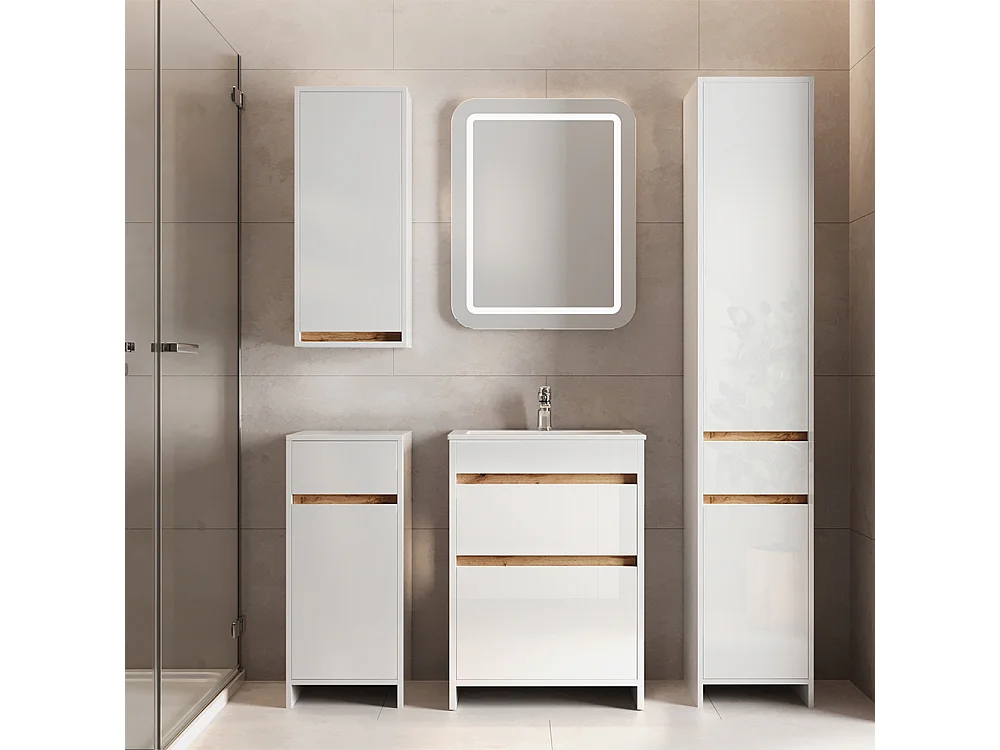 Bathroom furniture set white high gloss/gold power oak 60x40x82 detmold
