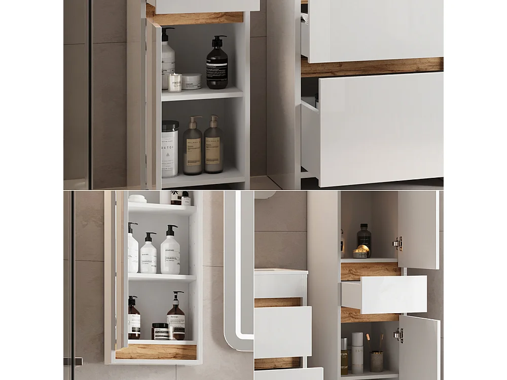 Bathroom furniture set white high gloss/gold power oak 60x40x82 detmold