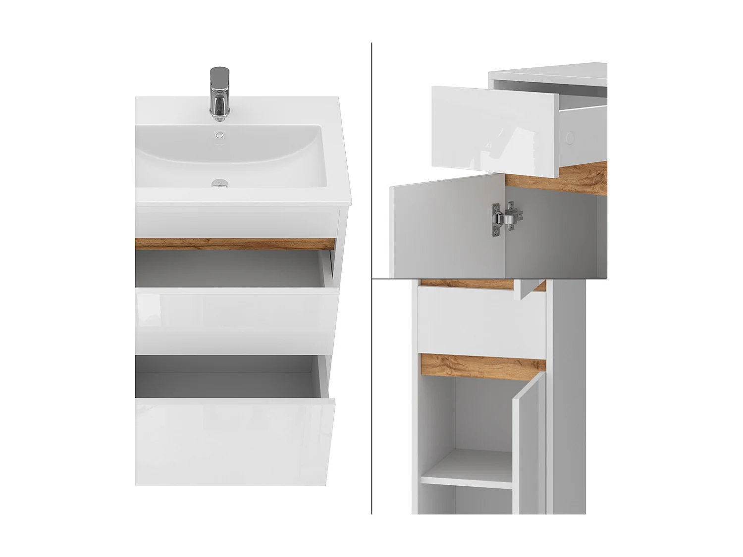 Bathroom furniture set white high gloss/gold power oak 60x40x82 detmold