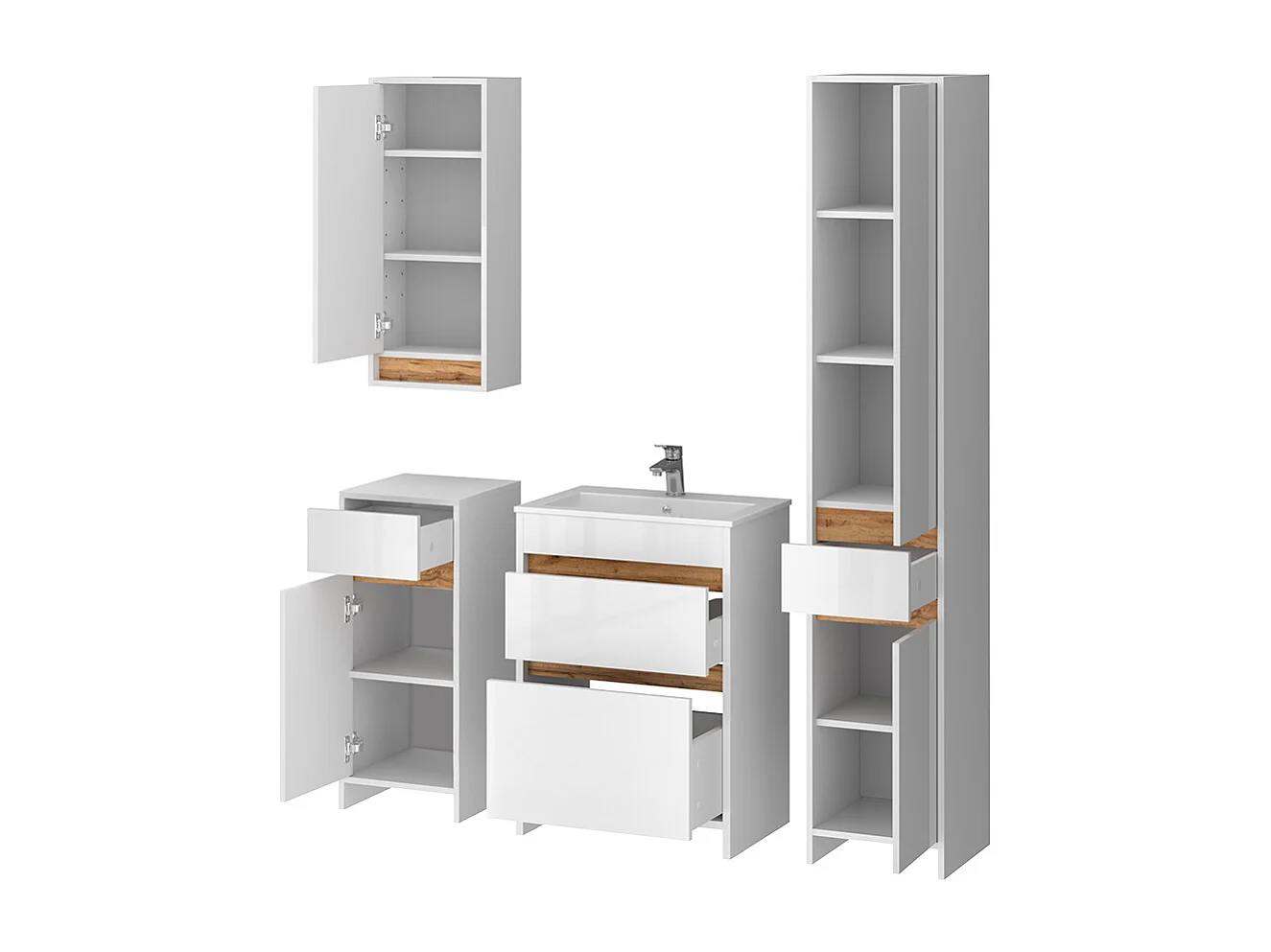 Bathroom furniture set white high gloss/gold power oak 60x40x82 detmold