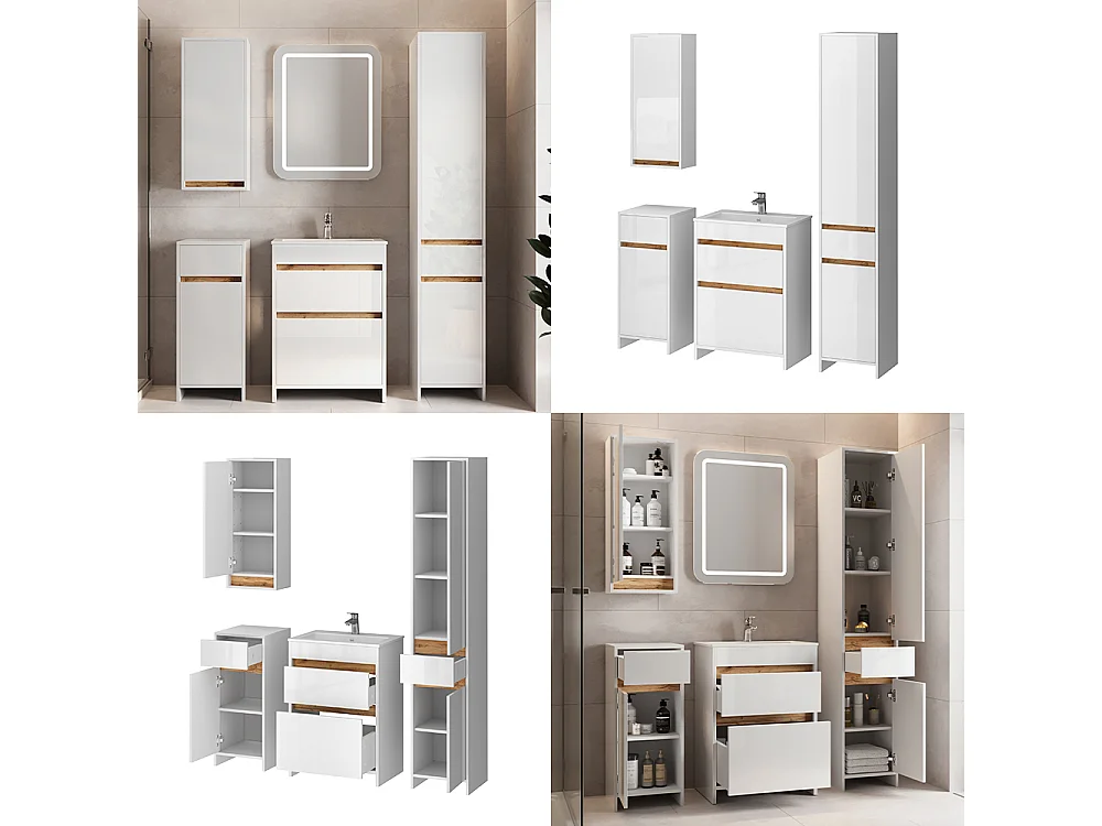 Bathroom furniture set white high gloss/gold power oak 60x40x82 detmold
