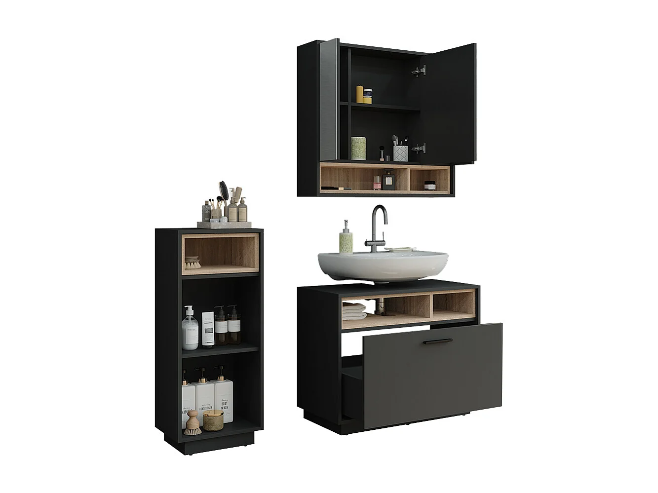 Badmöbel-Set anthrazit/sonoma 80x35x64 beatrice