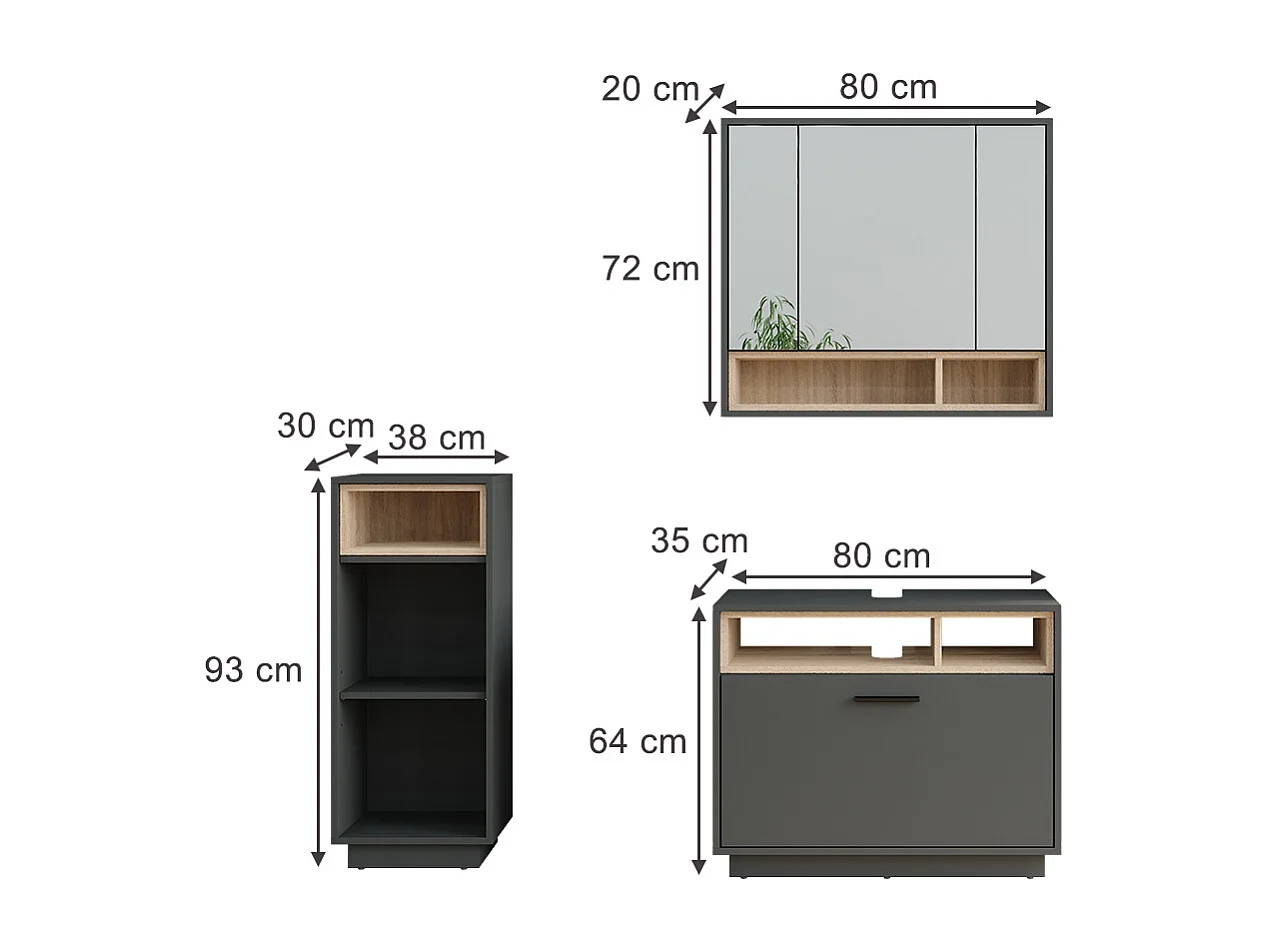 Meubles bain anthracite/sonoma 80x35x64 beatrice