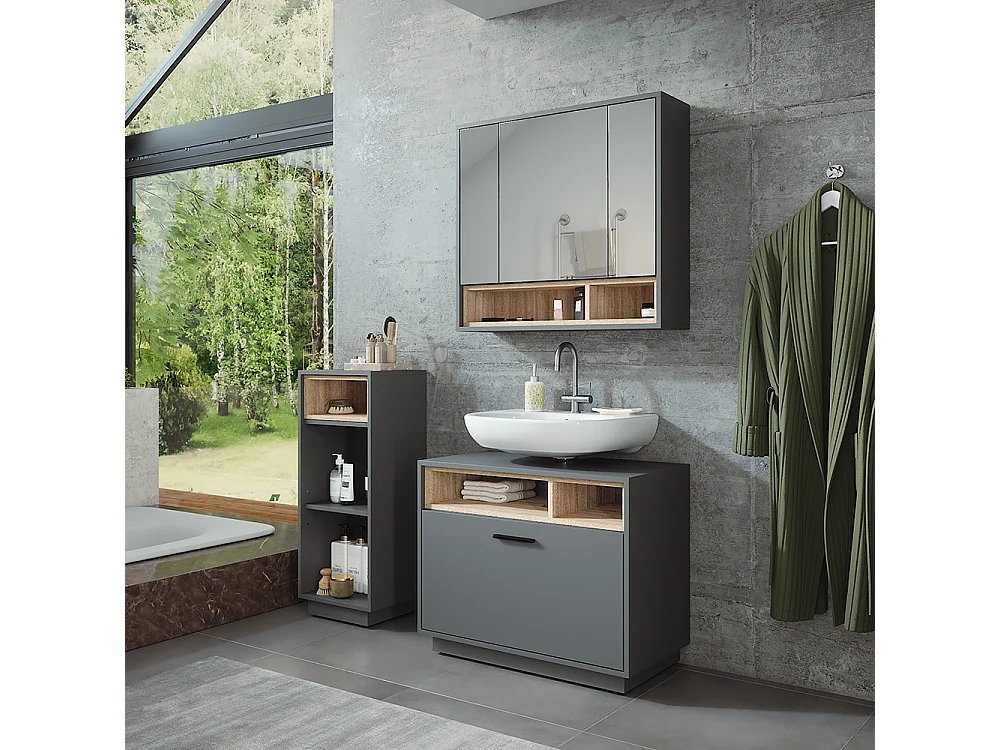 Meubles bain anthracite/sonoma 80x35x64 beatrice