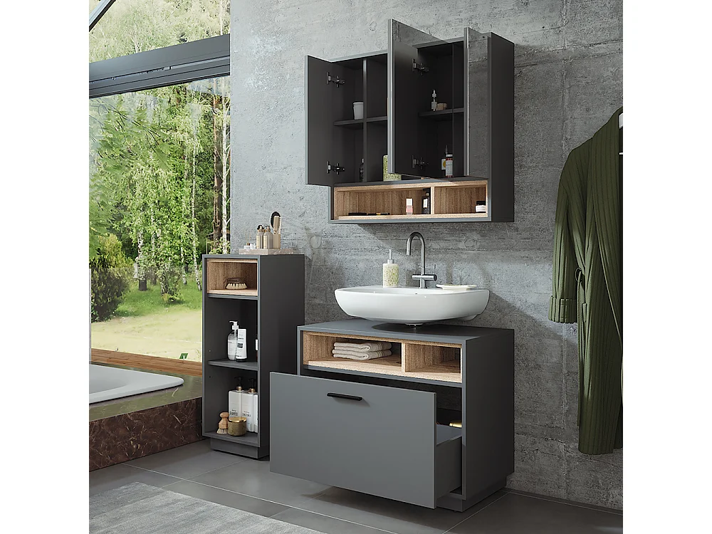 Meubles bain anthracite/sonoma 80x35x64 beatrice