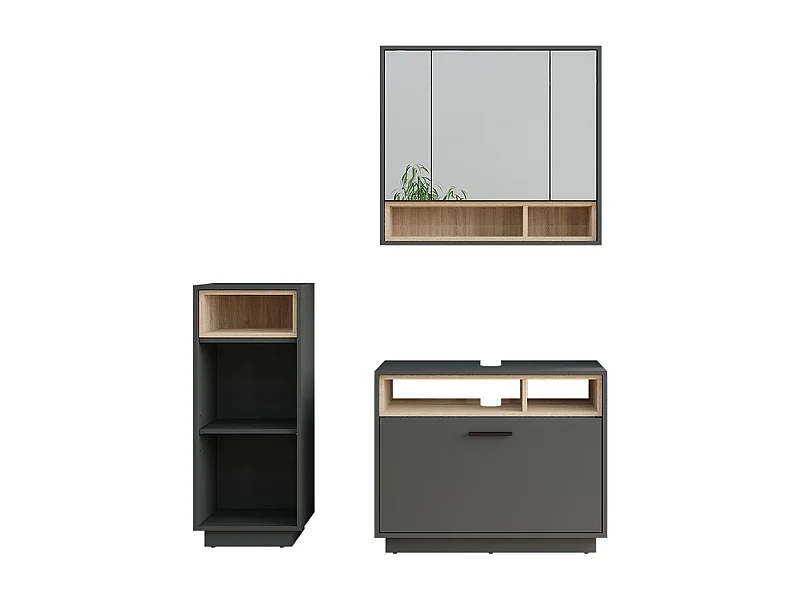 Conjunto de muebles de baño antracita/sonoma 80x35x64 beatrice