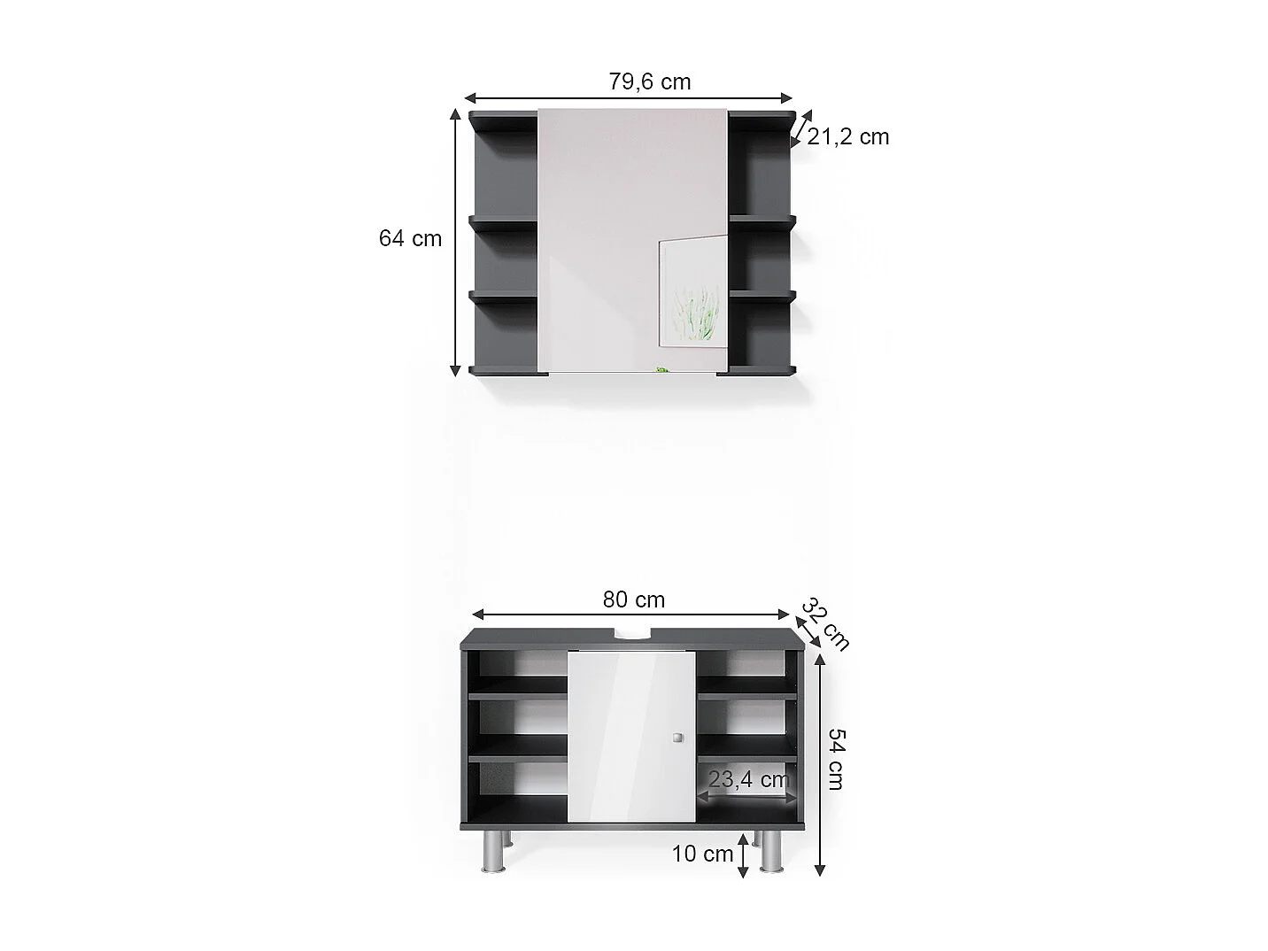 Set mobili bagno antracite 60x32x54 fynn