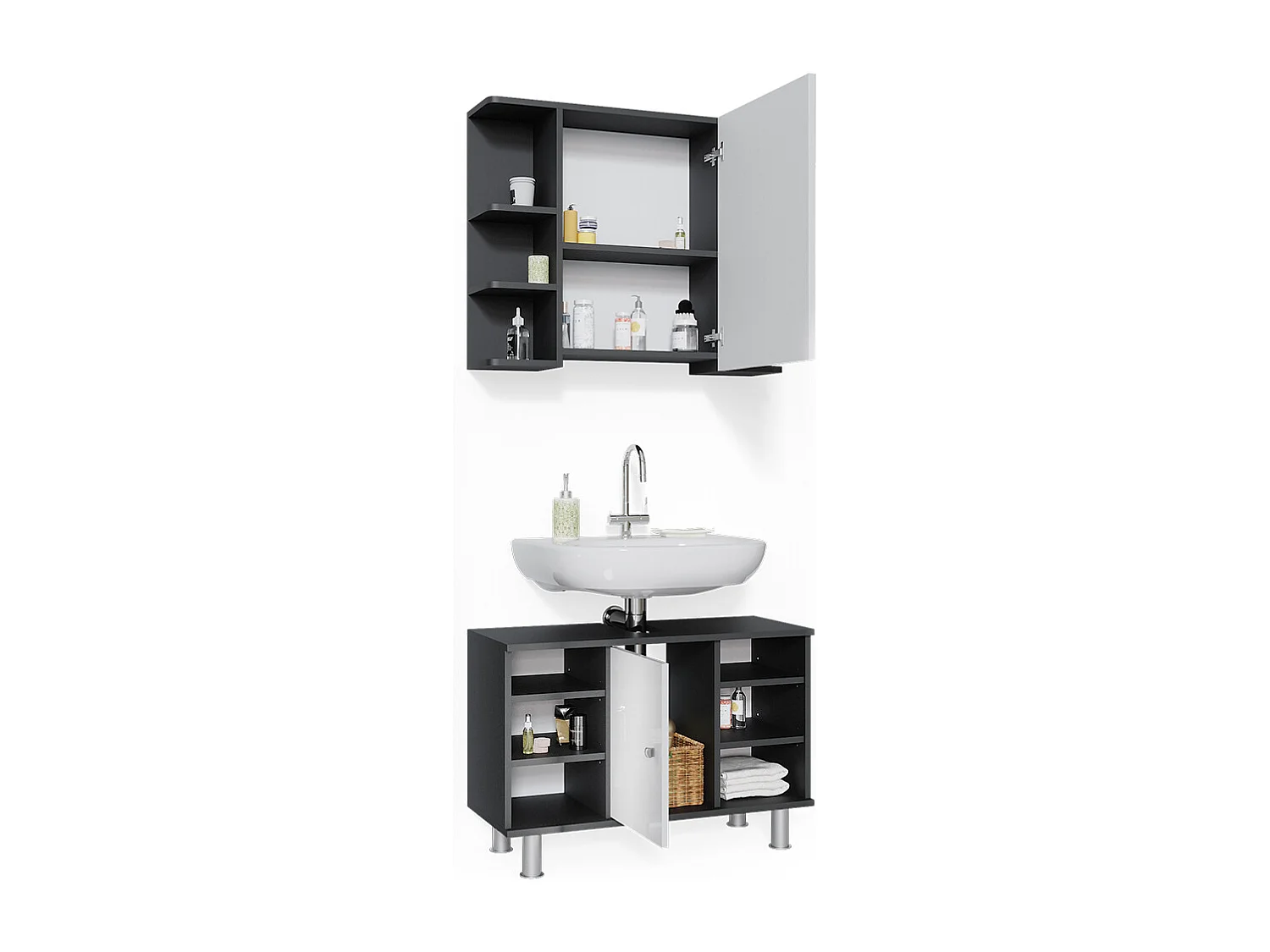 Set mobili bagno antracite 60x32x54 fynn