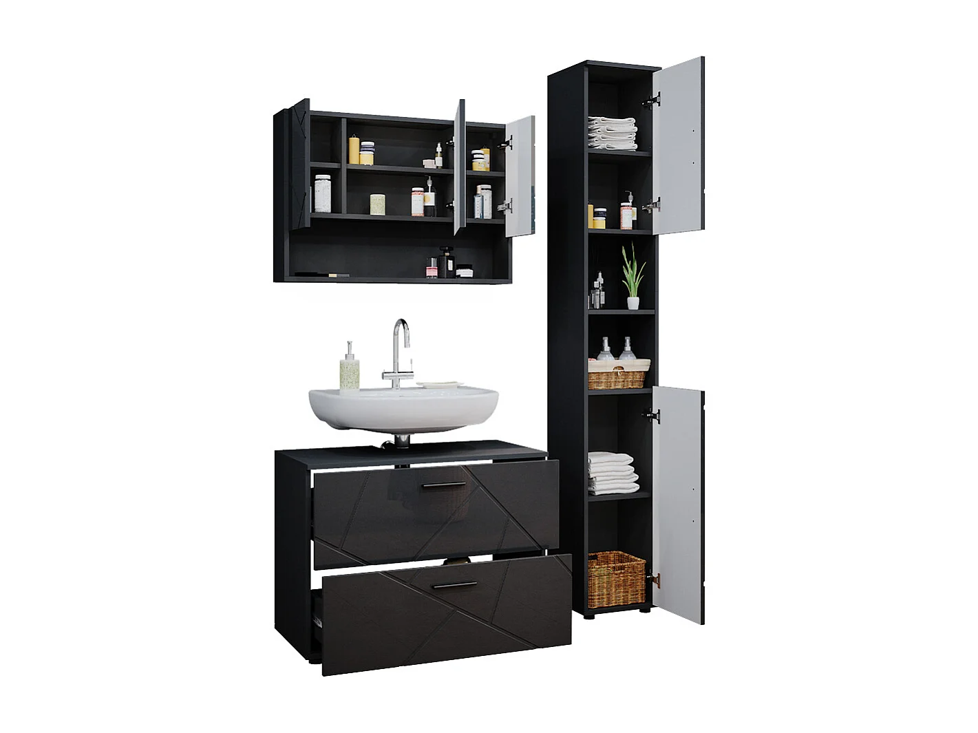 Conjunto de muebles de baño antracita alto brillo 80x41x58.6 irma