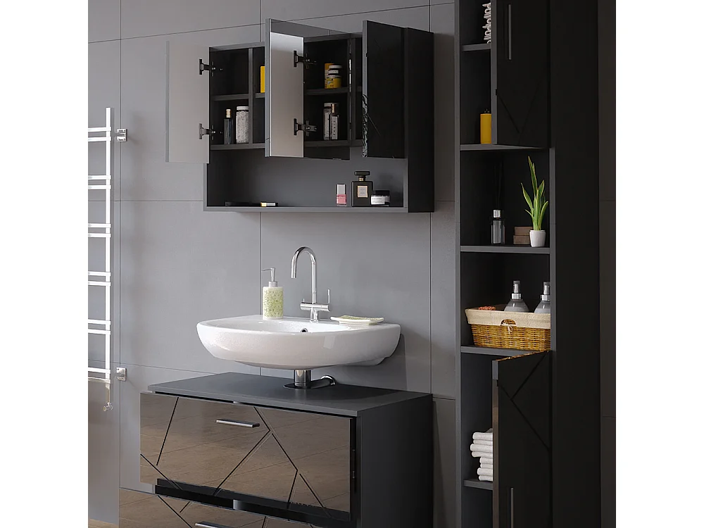 Meubles bain anthracite haute brillance 80x41x58.6 irma