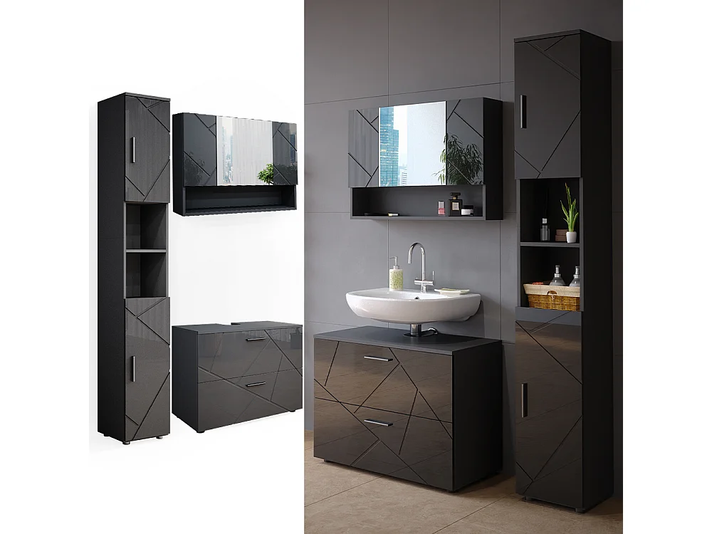 Set mobili bagno antracite lucido 80x41x58.6 irma