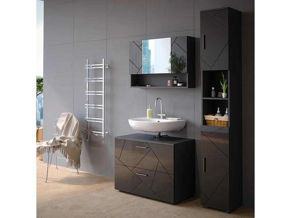 Set mobili bagno antracite lucido 80x41x58.6 irma