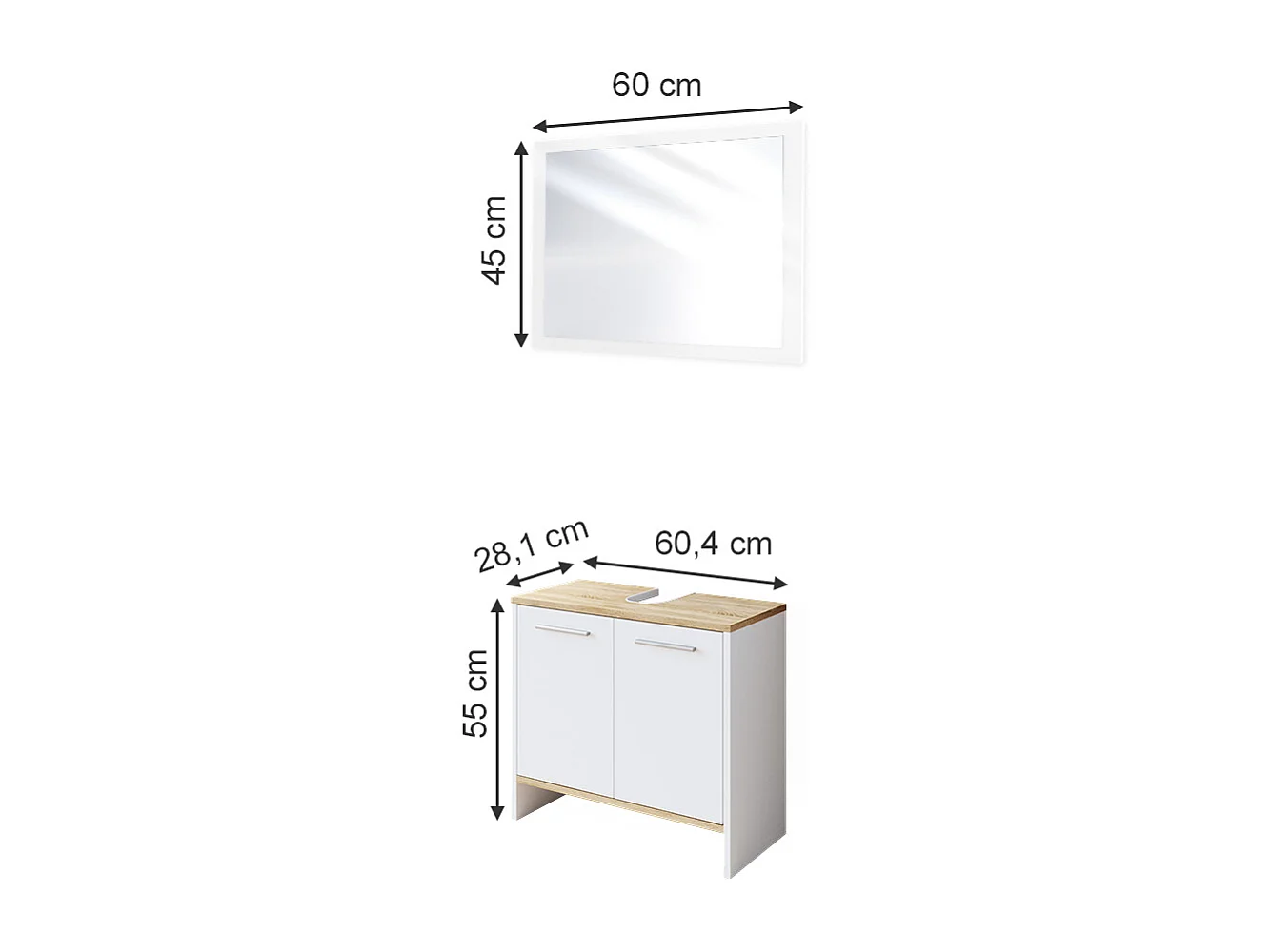 Zestaw mebli łazienkowych biały 60x28x55 elvio