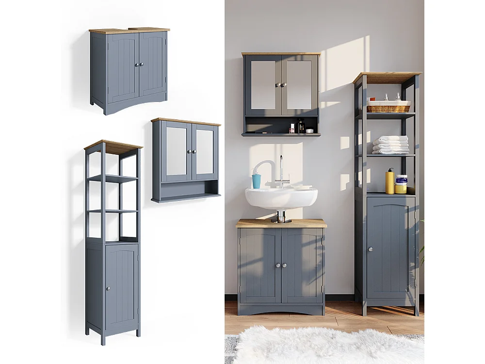 Set mobili bagno grigio 60x30x60 bianco