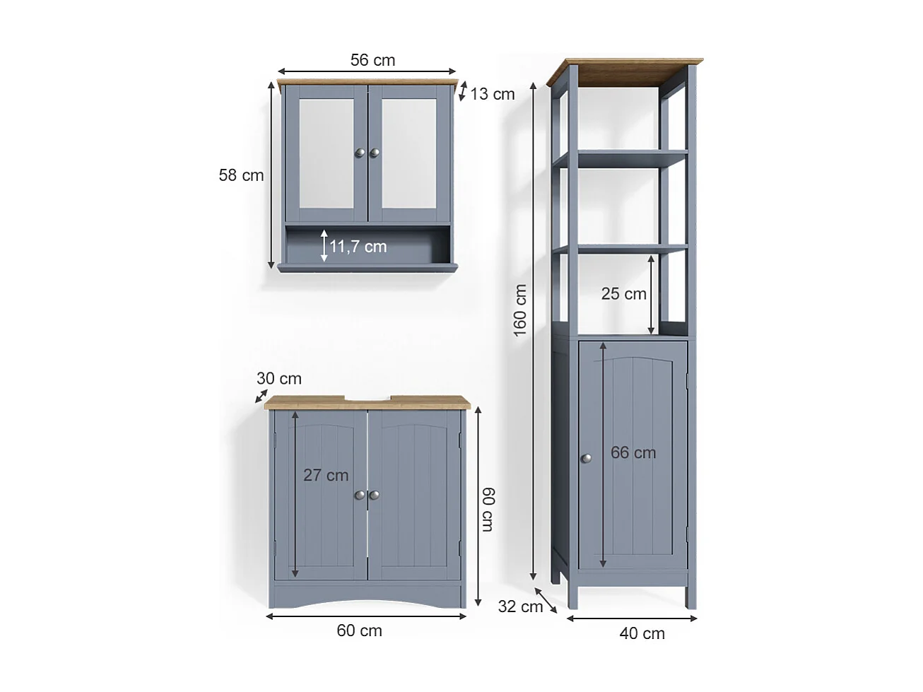 Set mobili bagno grigio 60x30x60 bianco