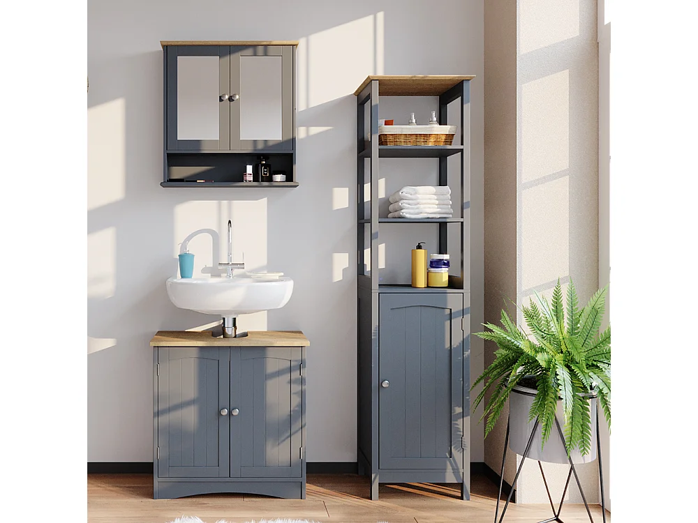 Set mobili bagno grigio 60x30x60 bianco