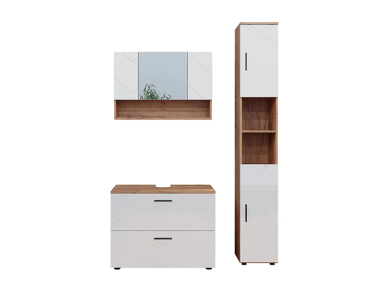 Conjunto de muebles de baño blanco brillo intenso/roble dorado 80x41x58.6 irma