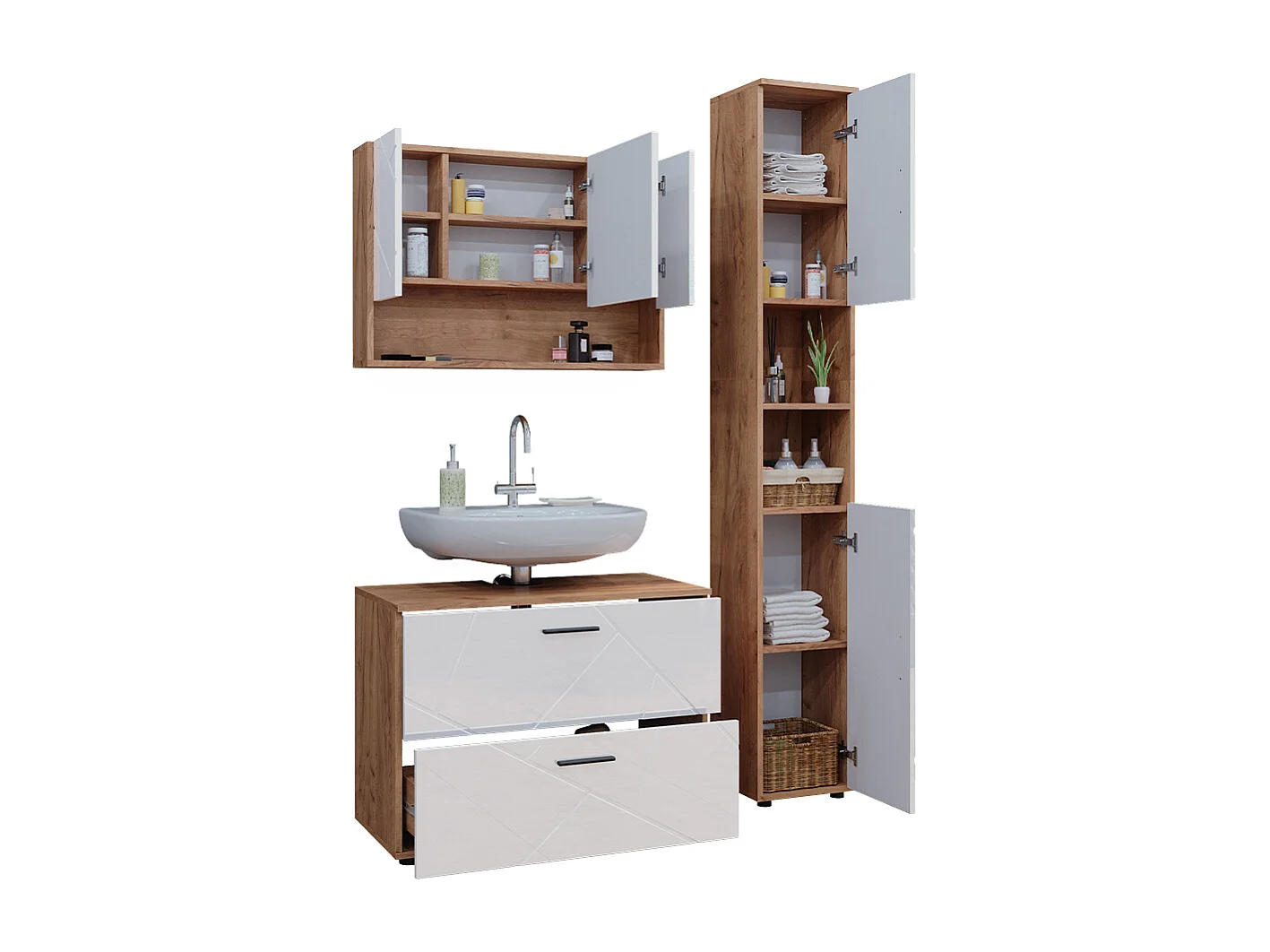 Conjunto de muebles de baño blanco brillo intenso/roble dorado 80x41x58.6 irma