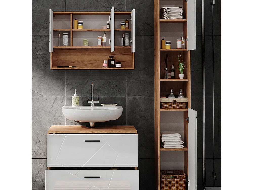 Meubles bain blanc brillant/chêne doré 80x41x58.6 irma