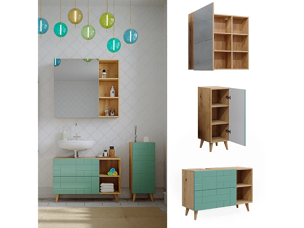 Set di mobili da bagno verde menta 90x32x59 rudi