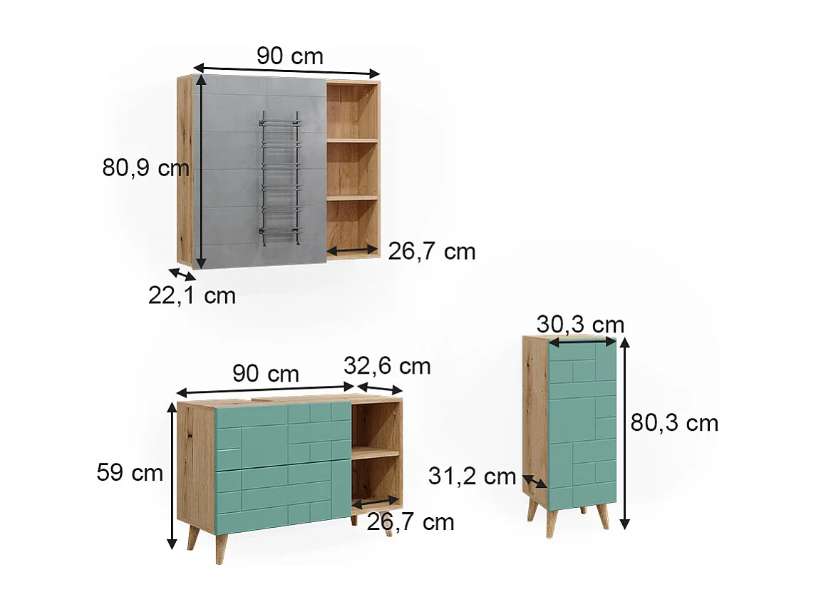 Meubles bain vert menthe 90x32x59 rudi