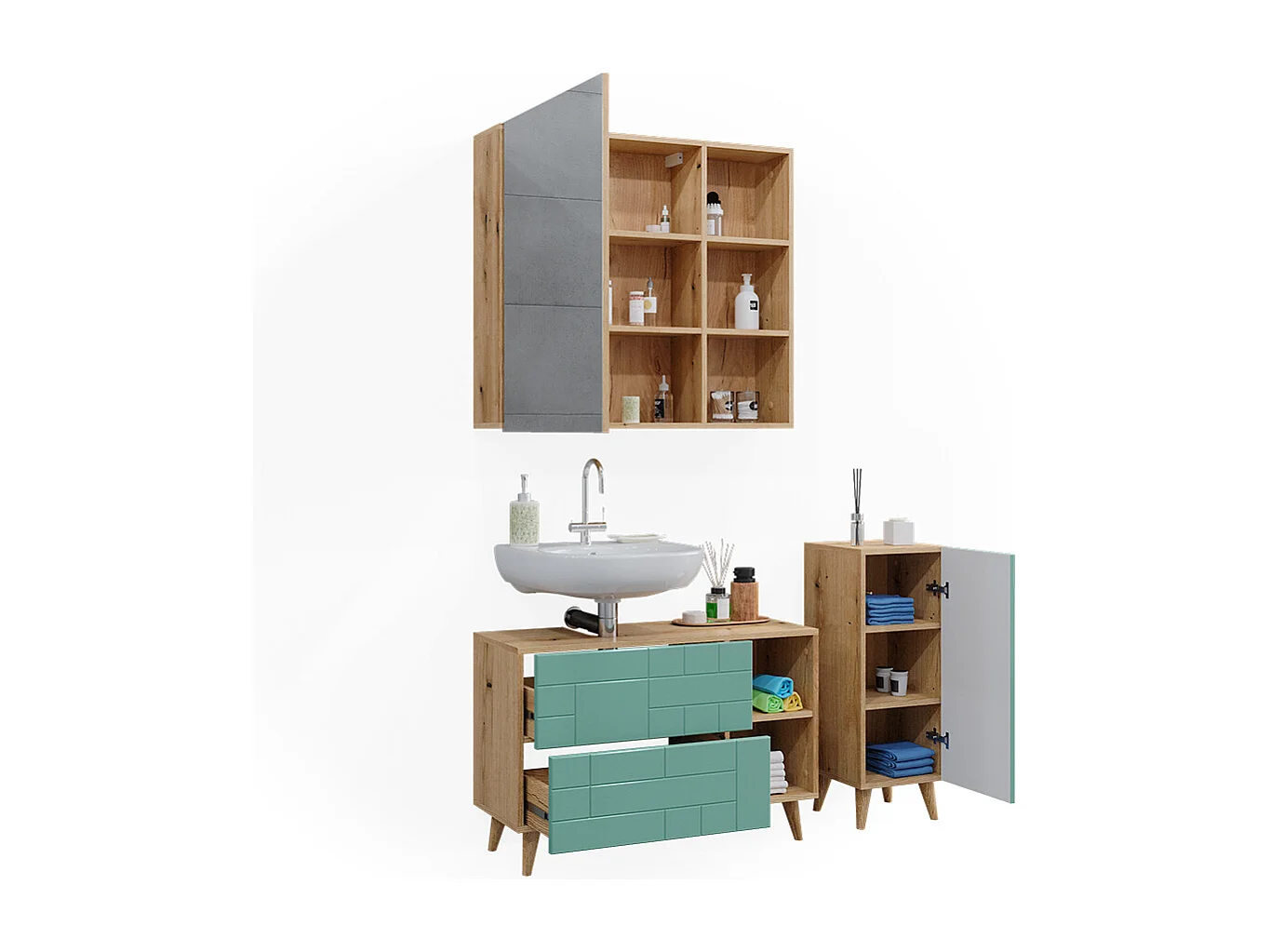 Meubles bain vert menthe 90x32x59 rudi