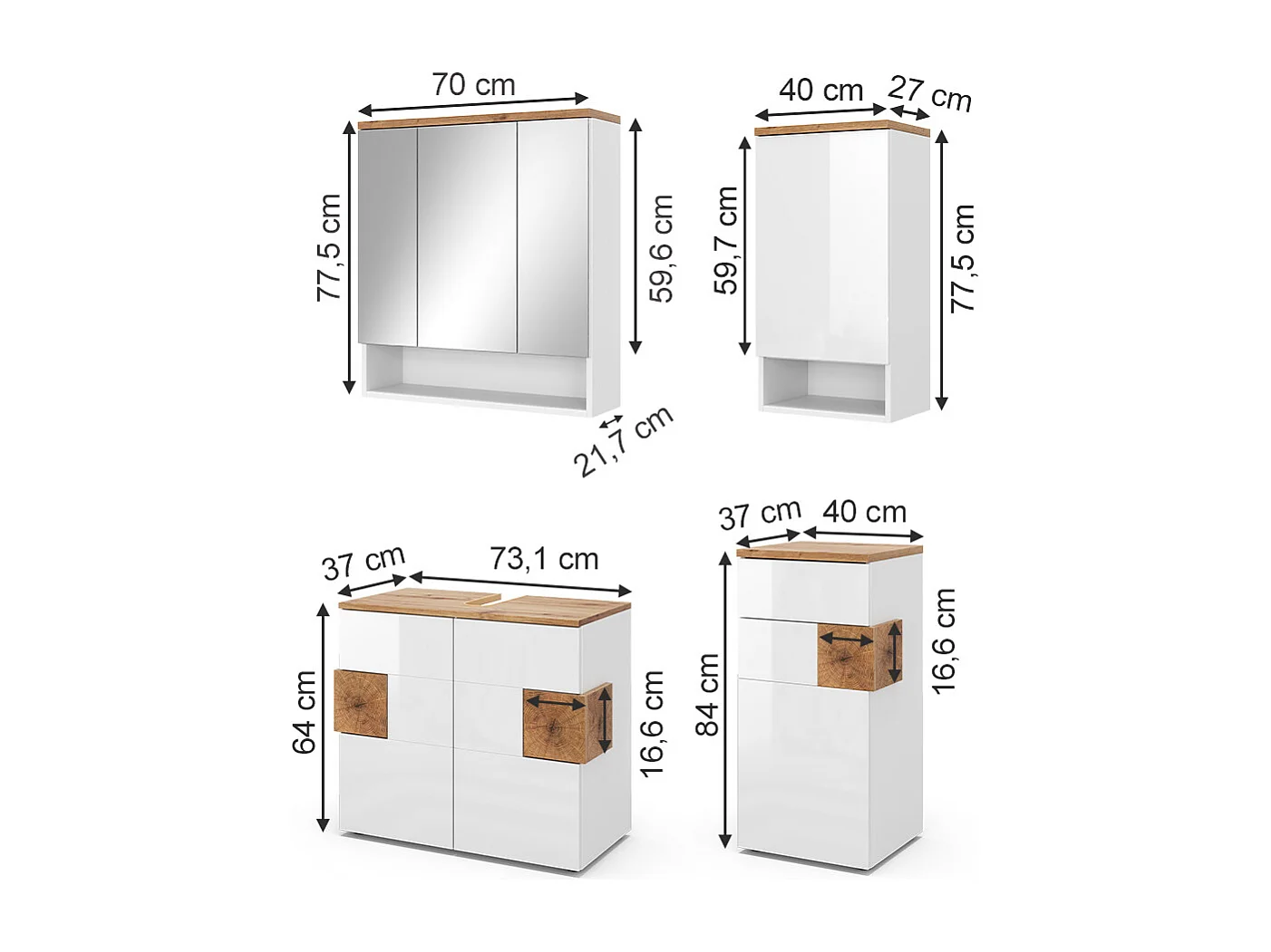 Ensemble de meubles de salle de bain blanc 73x37x64 eden