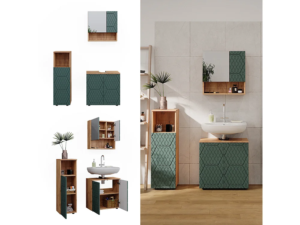 Badmöbel-Set grün/goldkraft eiche 80x41x58.6 irma