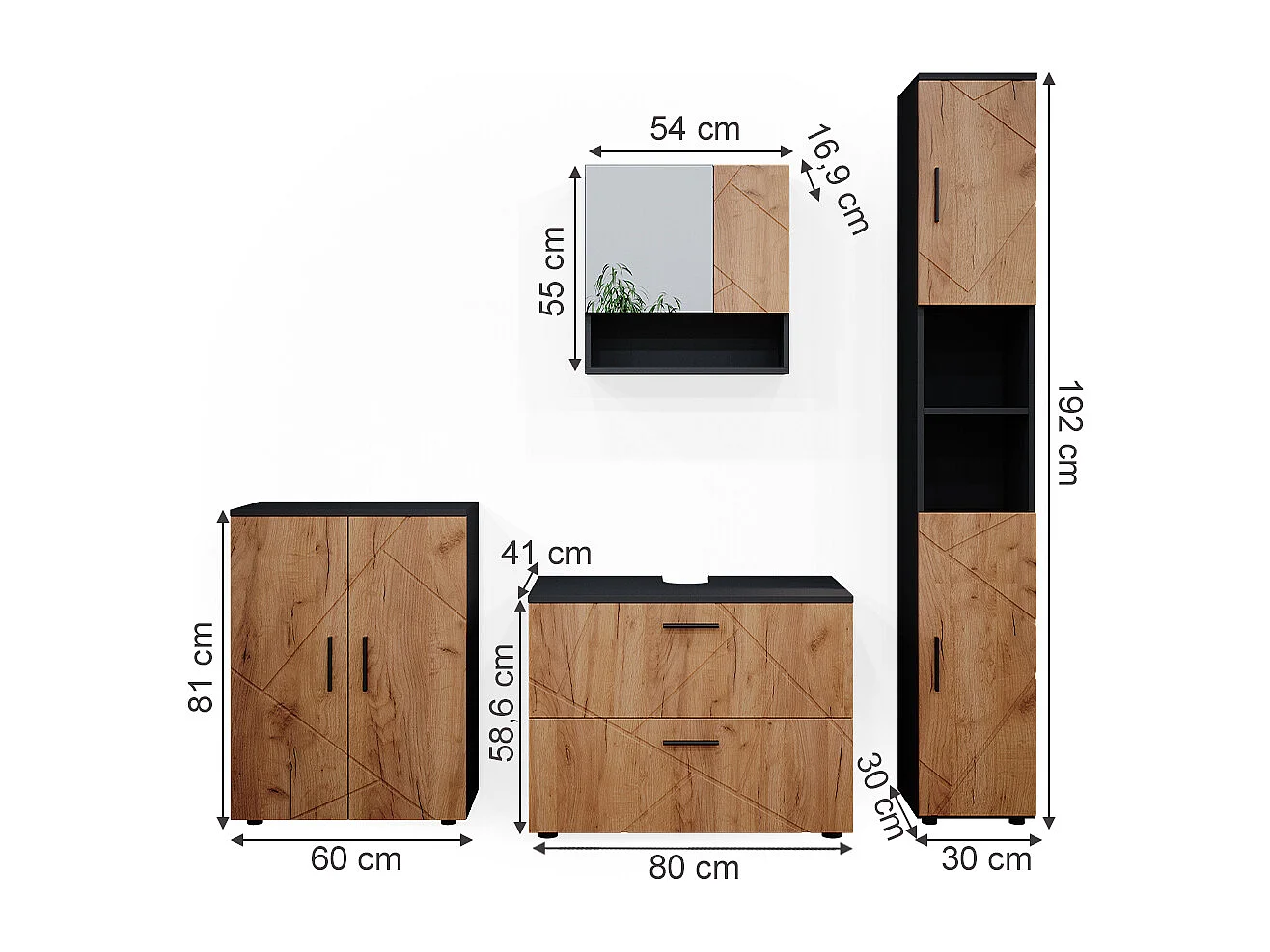 Conjunto de muebles de baño oro power roble/antracita 80x41x58 irma