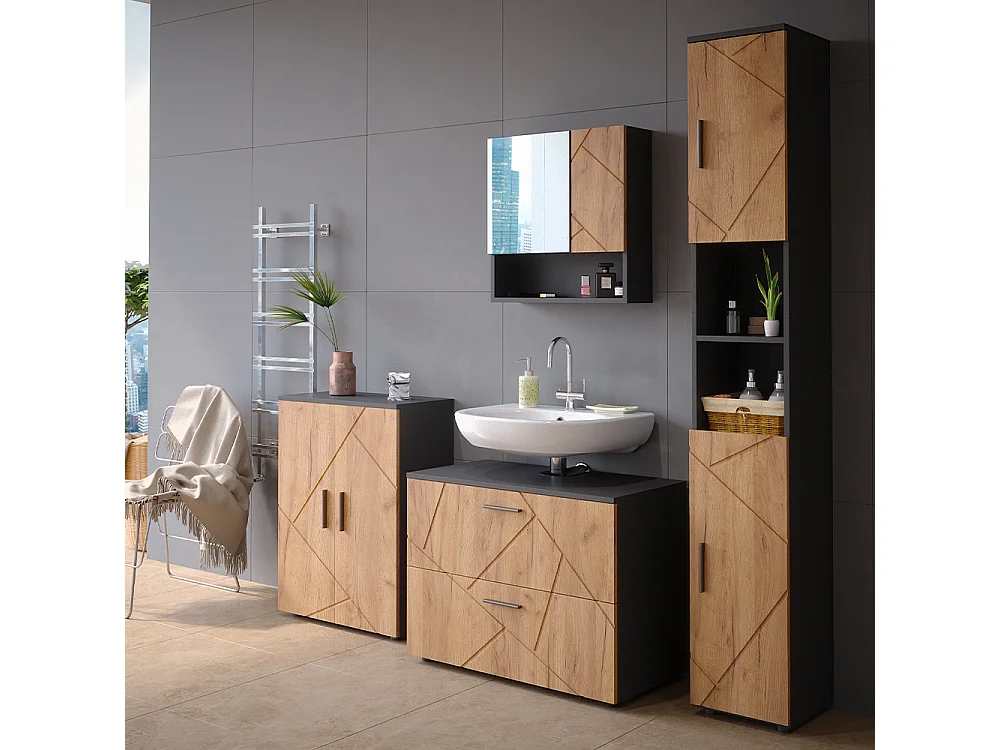Conjunto de muebles de baño oro power roble/antracita 80x41x58 irma