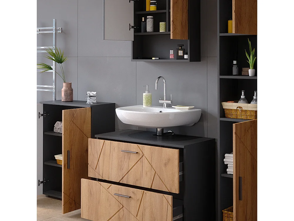 Conjunto de muebles de baño oro power roble/antracita 80x41x58 irma