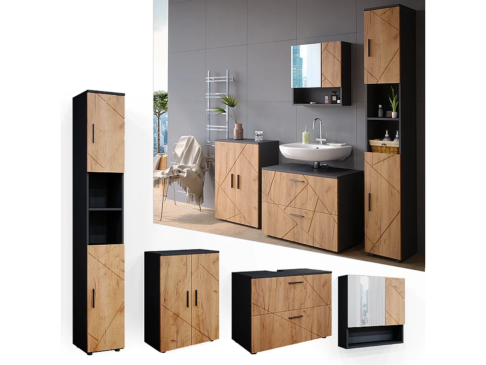 Meubles bain chêne doré/anthracite 80x41x58 irma